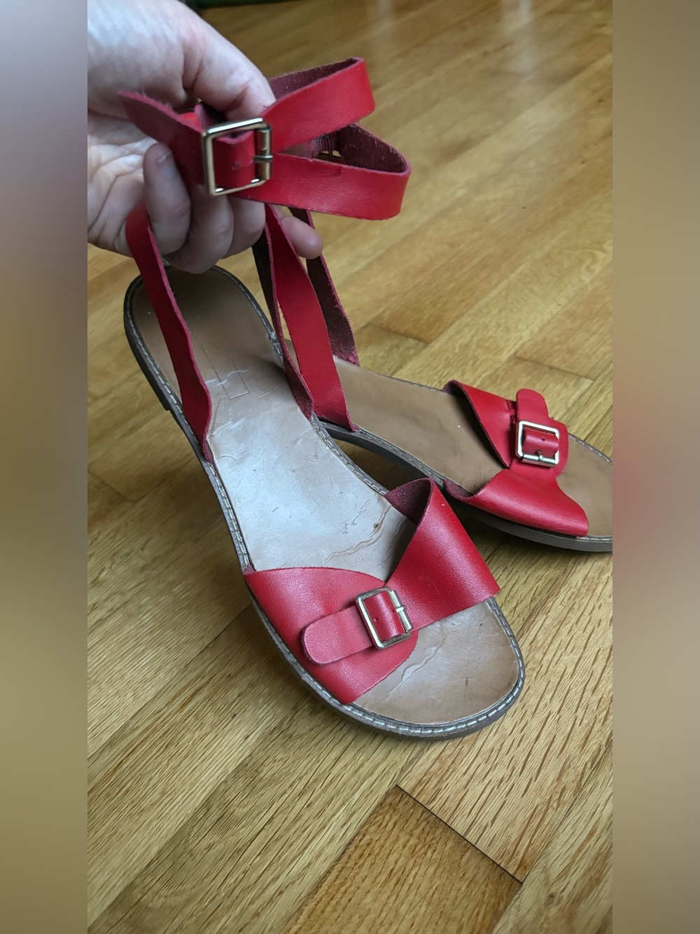 Women’s Red Ankle-Strap Flat Sandals